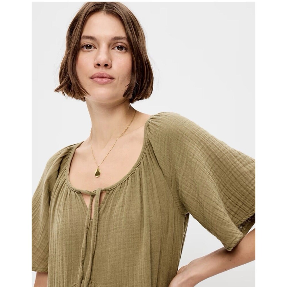 NWOTs Old Navy Crinkle Gauze Olive Green Swing Dress Women’s XXL Flutter Sleeve - Picture 4 of 13